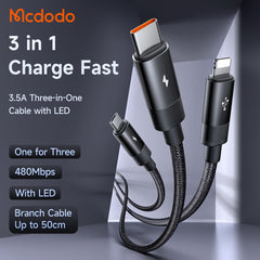 CABO DE DADOS MCDODO 3 EM 1 USB+TIPO-C+LIGHTNING