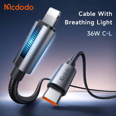 CABO DE CARREGAMENTO MCDODO TIPO-C PARA LIGHTNING 36W COM LUZ RESPIRATÓRIA 1.2M