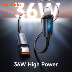 CABO DE CARREGAMENTO MCDODO TIPO-C PARA LIGHTNING 36W COM LUZ RESPIRATÓRIA 1.2M