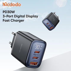 FONTE CARREGADOR MCDODO COM DISPLAY DIGITAL 30W USB + TIPO C DUAL