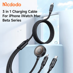 CARREGADOR MCDODO SEM FIO 3 EM 1 100W TIPO-C PARA LIGHTNING + CABO PARA APPLE WATCH 1.2M