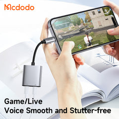 ADAPTADOR DE AUDIO MCDODO 2 EM 1 LIGHTNING PARA DUAL LIGHTNING COM REPRODUÇÃO DE MUSICA  + CHAMADA